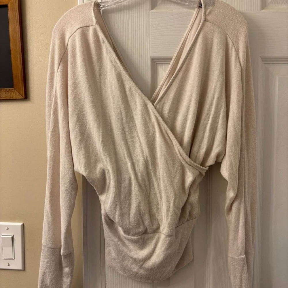 Express Cream Long Sleeve Wrap Top